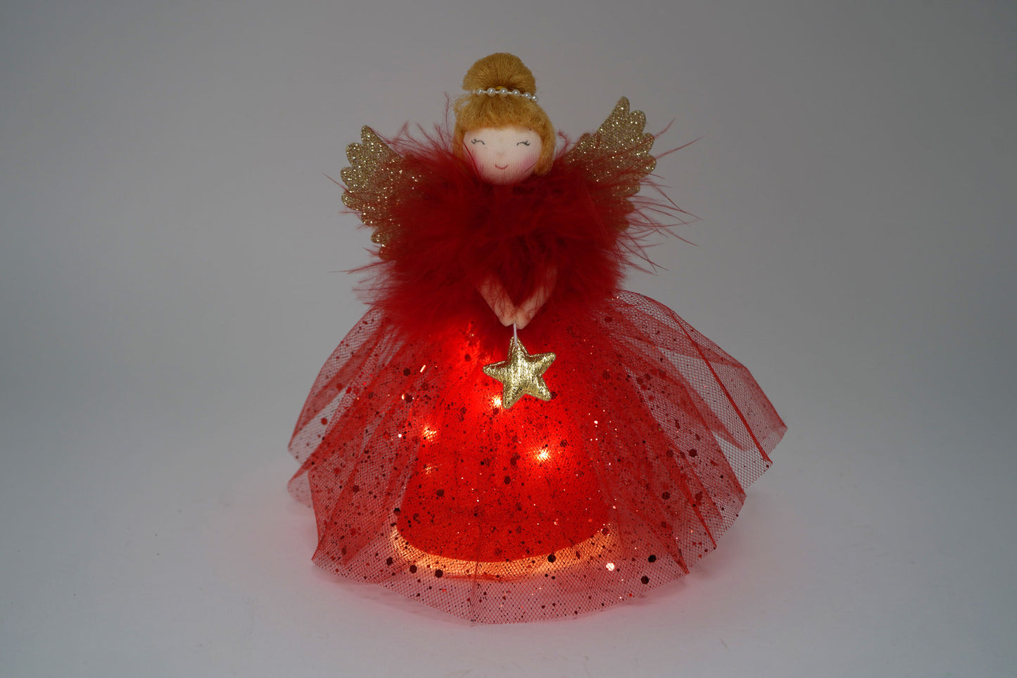 Red Light Up Angel Christmas Tree Topper ⢠Includes Batteries ⢠Size: 18cm ⢠Gift For Home