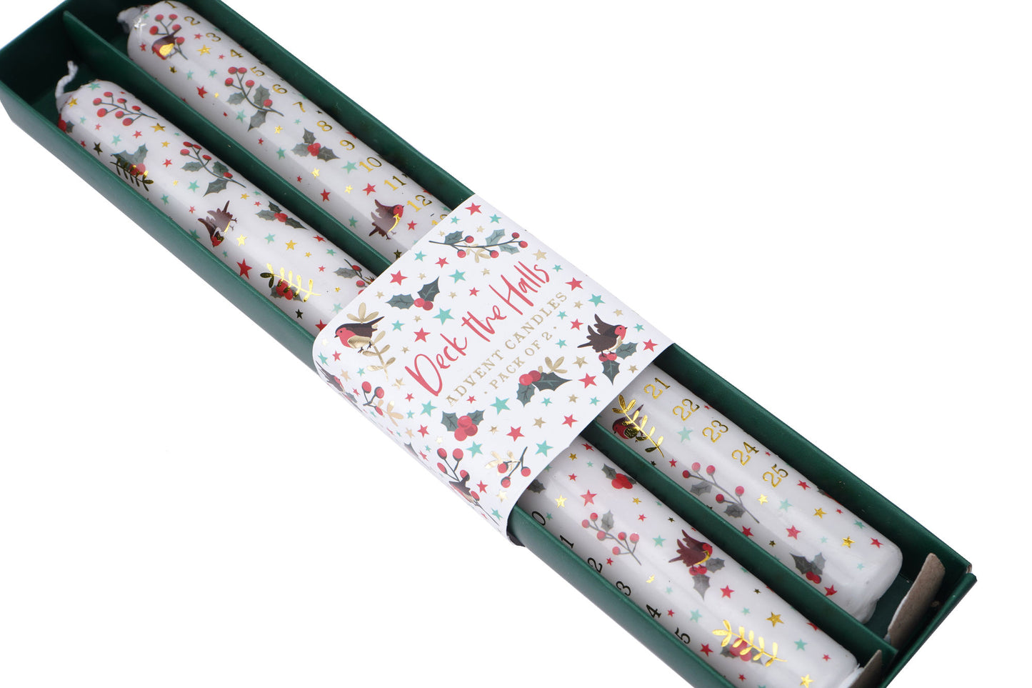 Christmas Deck The Halls Pack of 2 Advent Candles
