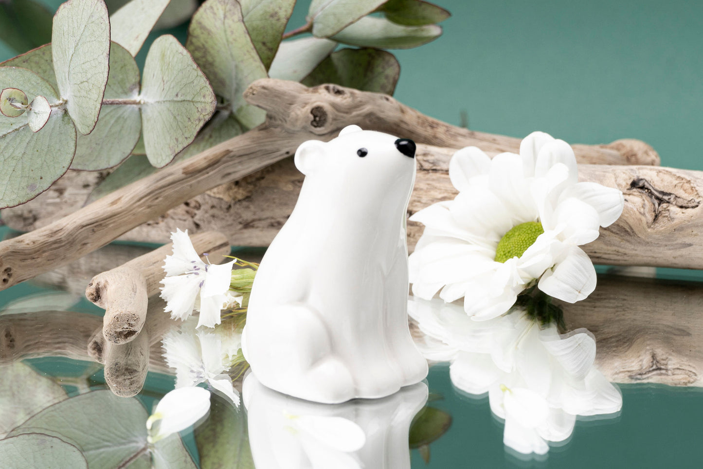Ceramic Bear Charm with Gift Box • White • Lucky Ornament Collectable Decoration • Gift For Home