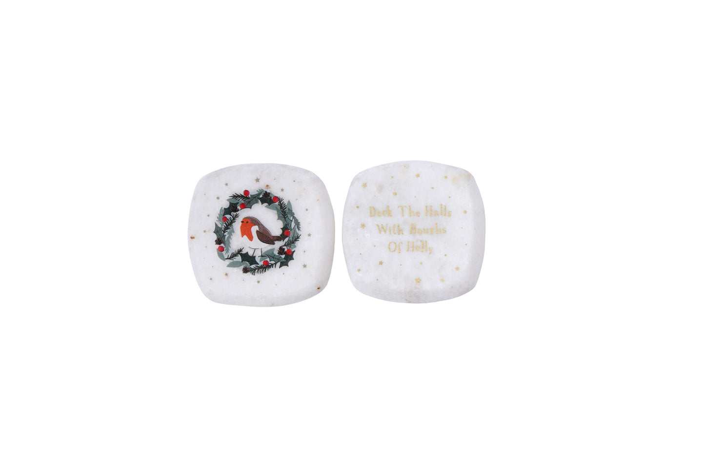 Single Double Sided 'Deck The Halls With Boughs Of Holly' Marble Pebble