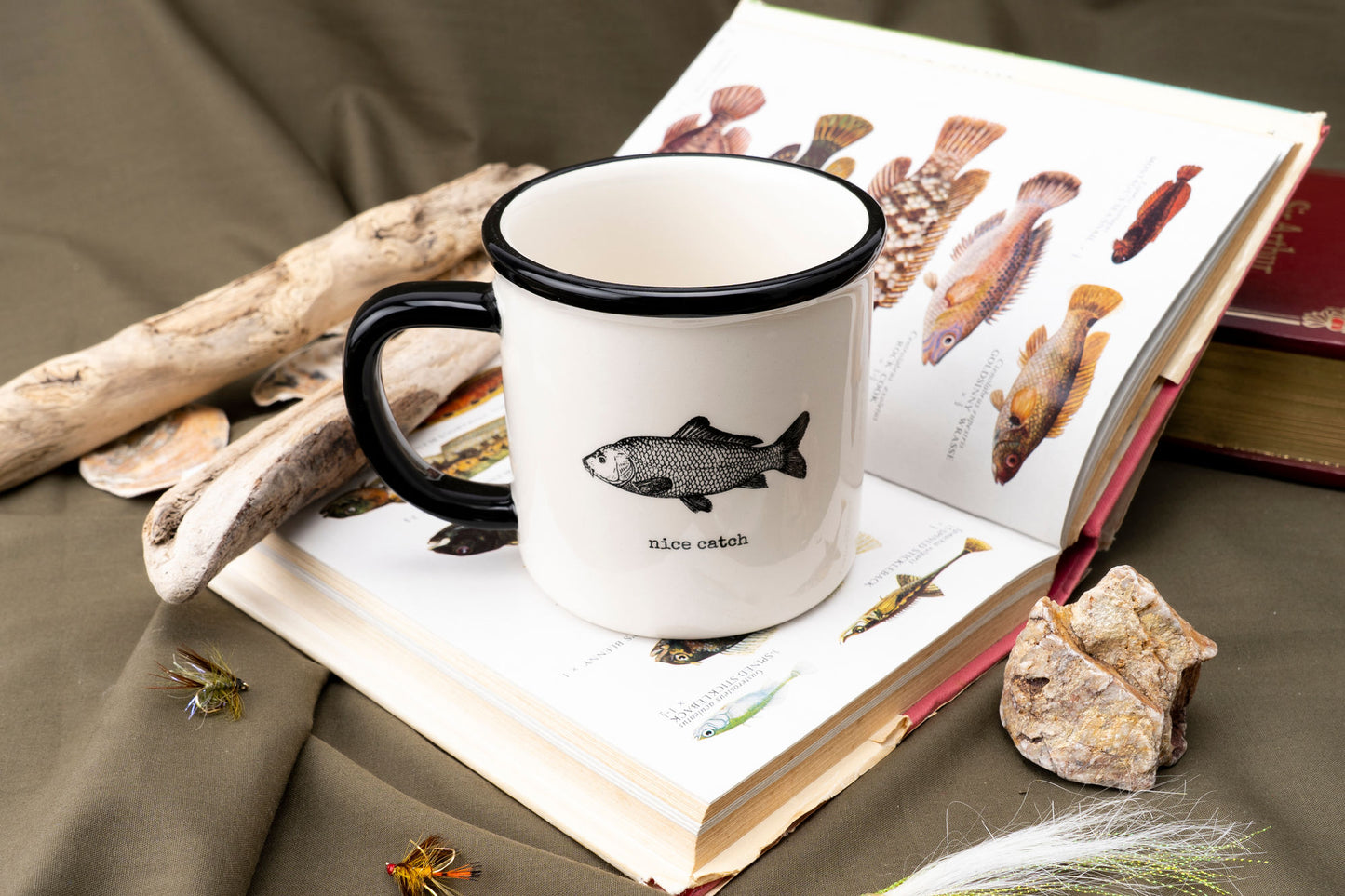 Fish Ceramic Mug • Reel Fly Fishing Company ‘Nice Catch’ • Men's • Gift Box • Mug Tea Coffee •| Kitchen Home Accessory • Gift For Him