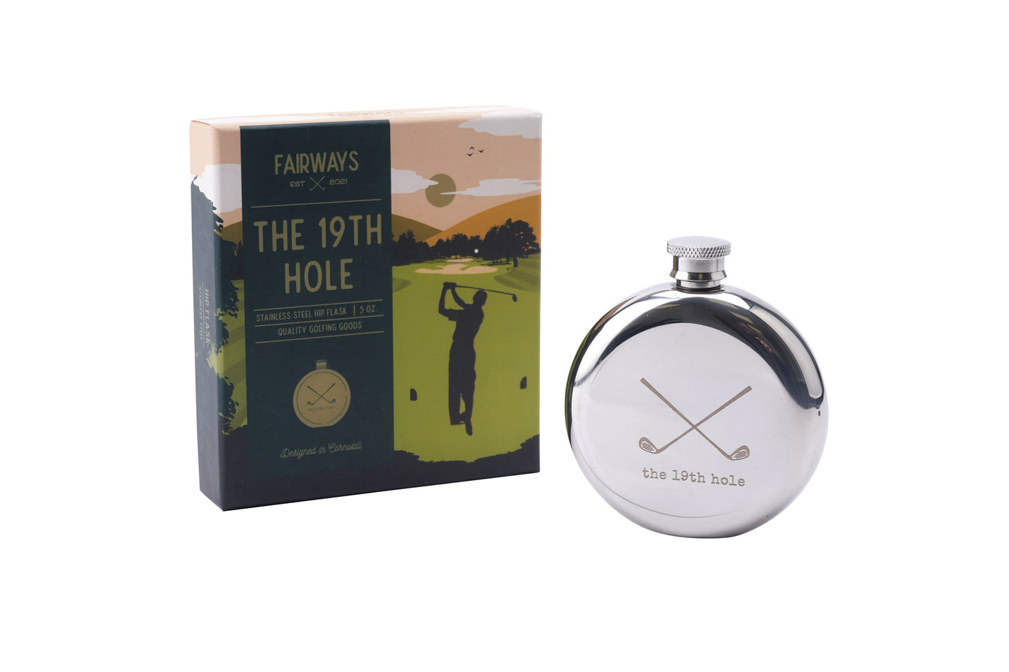 Golfing Stainless Steel Hip Flask | The 19th Hole Golf Accessory | Gift Boxed | Gift For Him