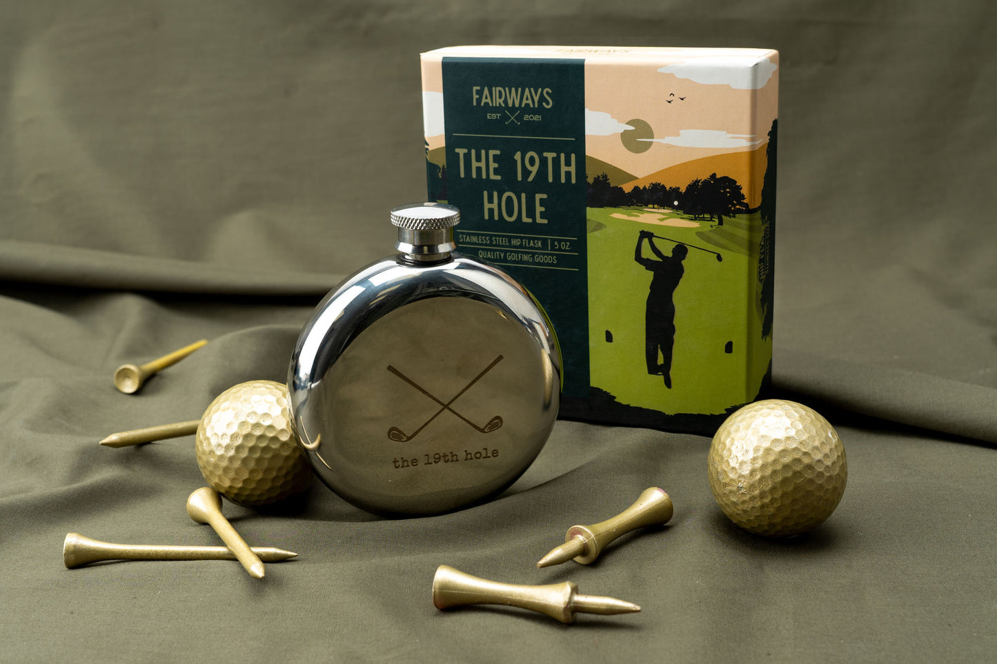 Golfing Stainless Steel Hip Flask | The 19th Hole Golf Accessory | Gift Boxed | Gift For Him