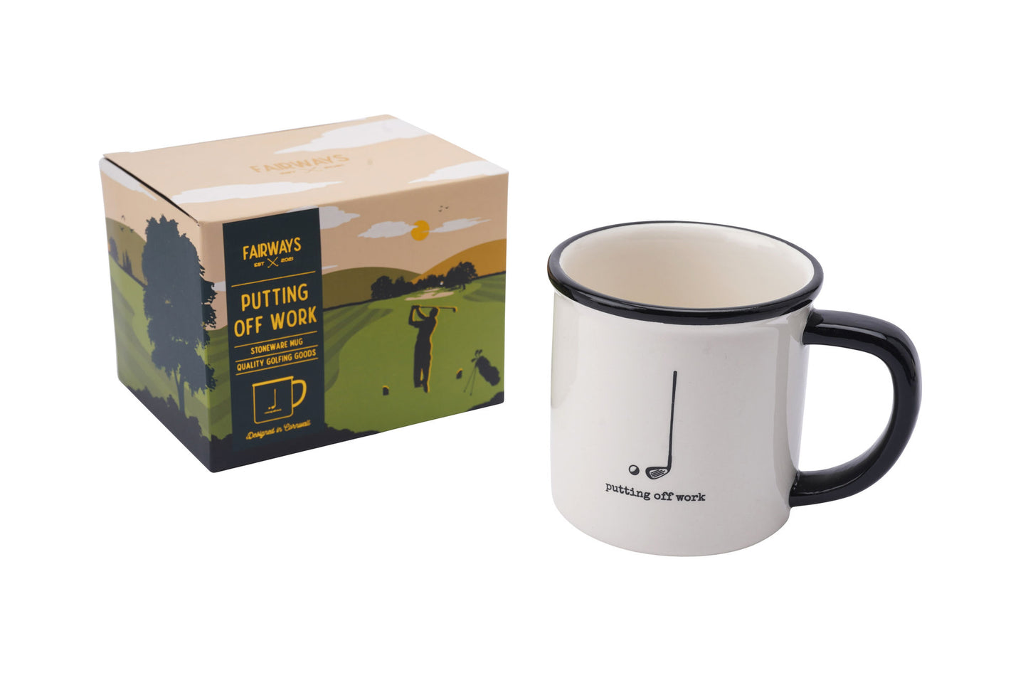 Golf Ceramic Mug • Fairways Golfing Goods ‘Putting Off Work’ • Men's • Gift Box • Mug Tea Coffee • Kitchen Home Accessory • Gift For Him
