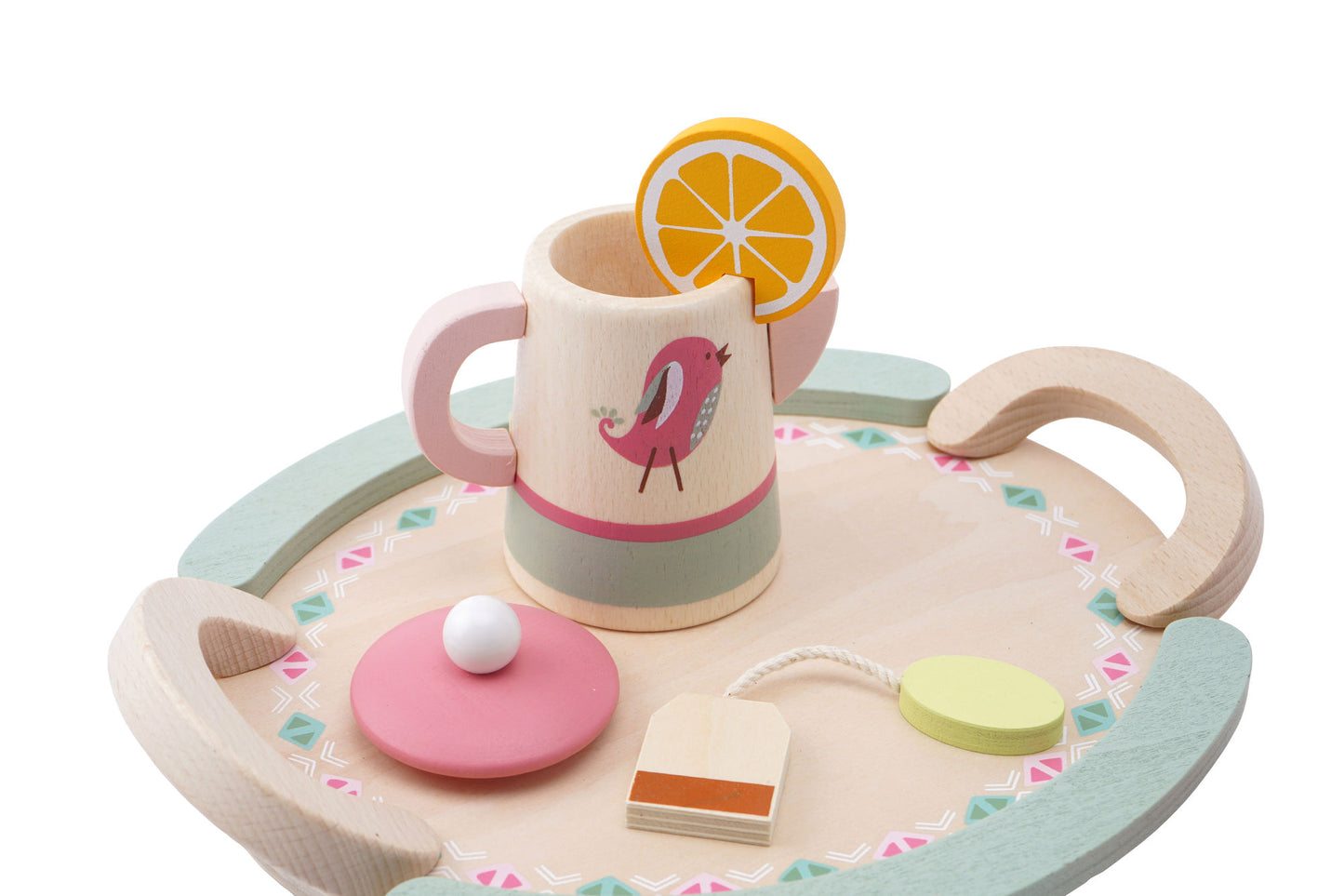Little Tribe 10pc Pink Wooden Tea Set | Pretend Play Role Play Toy for Children | Age 3Years + | In Gift Box