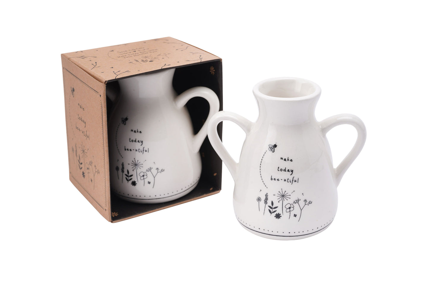 Twin Handle Ceramic Bud Vase | ‘Make Today Bee-utiful’ | Gift Box | Gift For Home