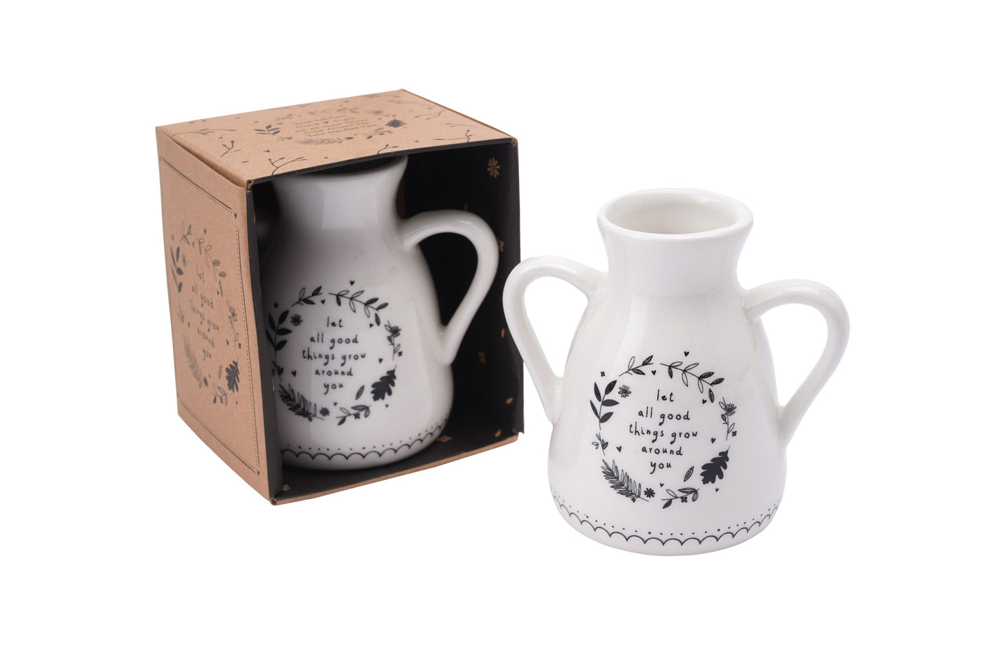 Twin Handle Ceramic Bud Vase | 'Let All Good Things Grow' | Gift Box | Gift For Home