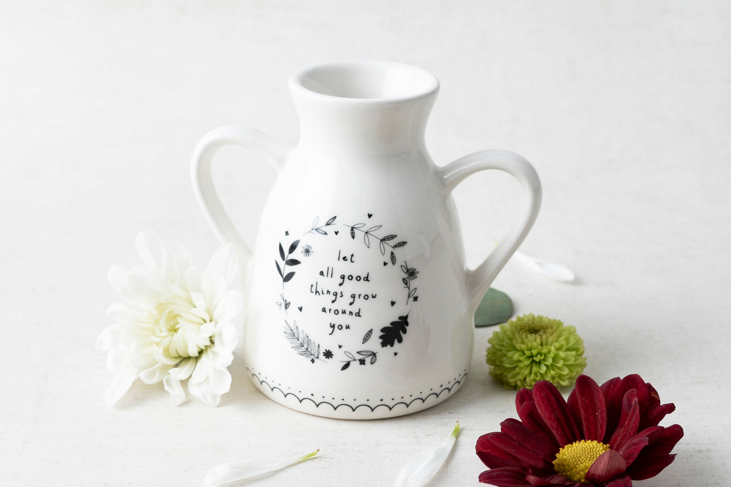 Twin Handle Ceramic Bud Vase | 'Let All Good Things Grow' | Gift Box | Gift For Home