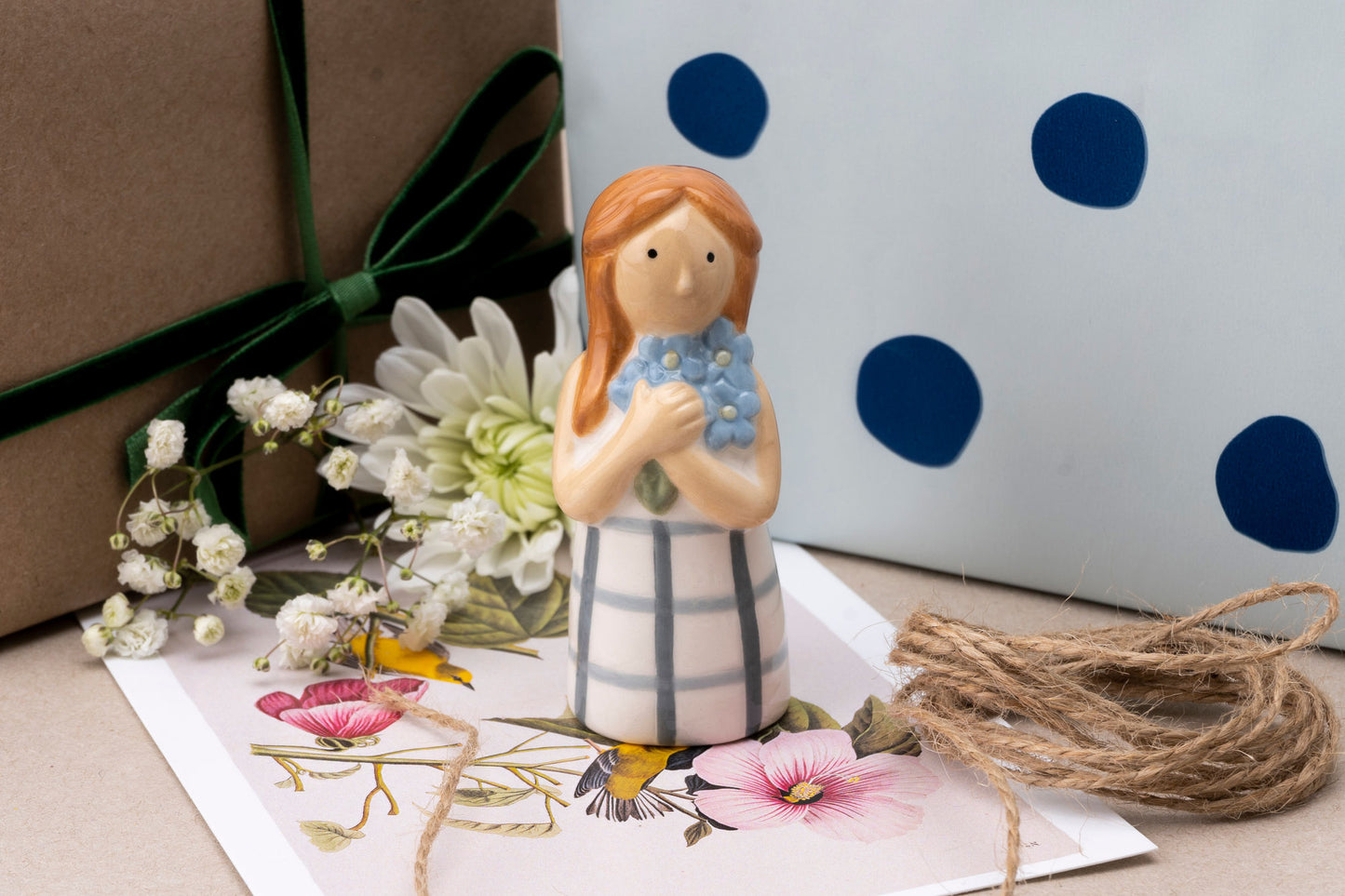 Forget-Me-Not Flower Girl Figurine |Eternal Love | Ceramic Ornament | Gift Box | Gift For Family & Friends