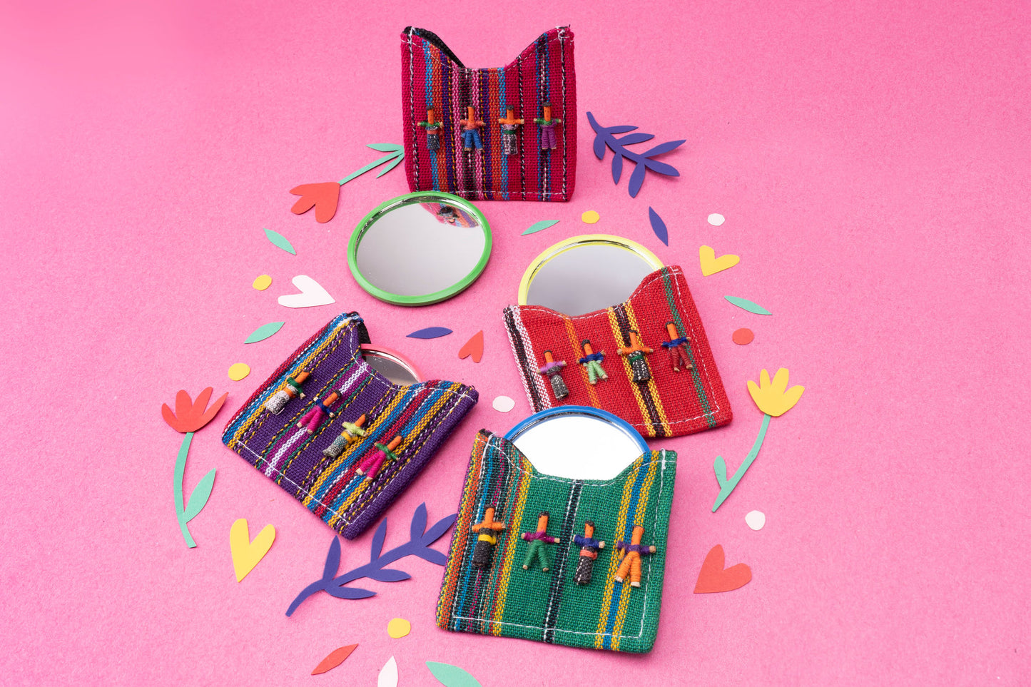 Worry Doll Slogan Compact Mirror with Pouch and Motivational Slogan | 4 Colours - 1 Picked Up Random | Gift For Her