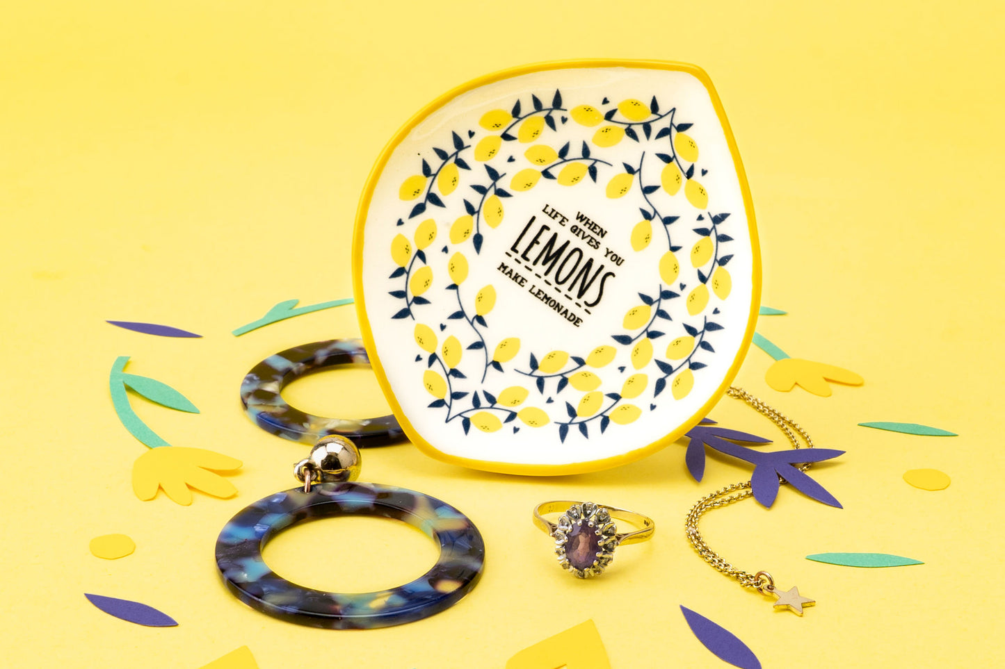 Lemon Trinket Dish | ’When Life Gives You Lemons’ | Ring Earrings Jewellery Holder | Gift Box