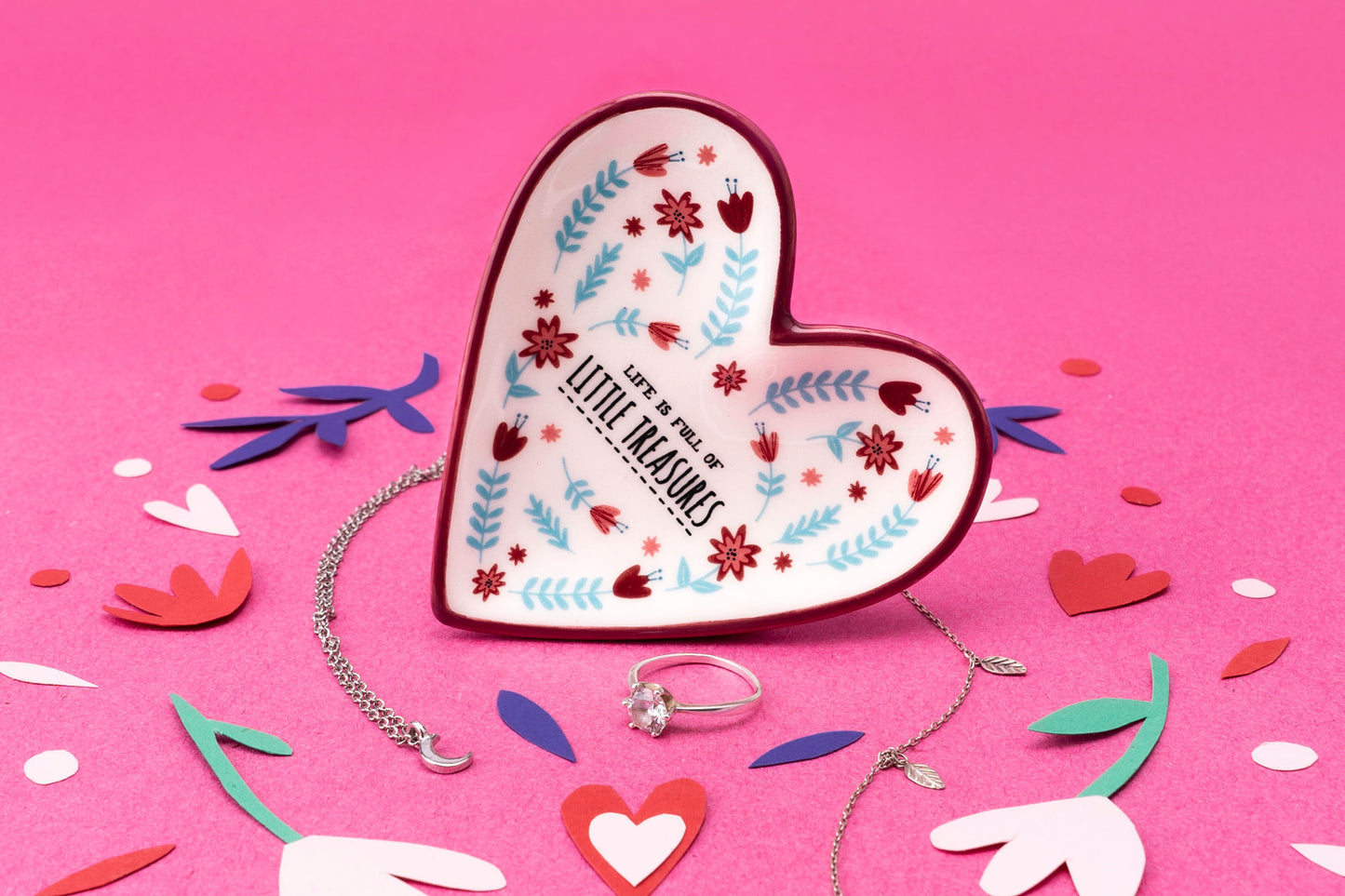 Heart Trinket Dish | ‘Life Is Full of Little Treasures’ | Ring Earrings Jewellery Holder | Gift Box