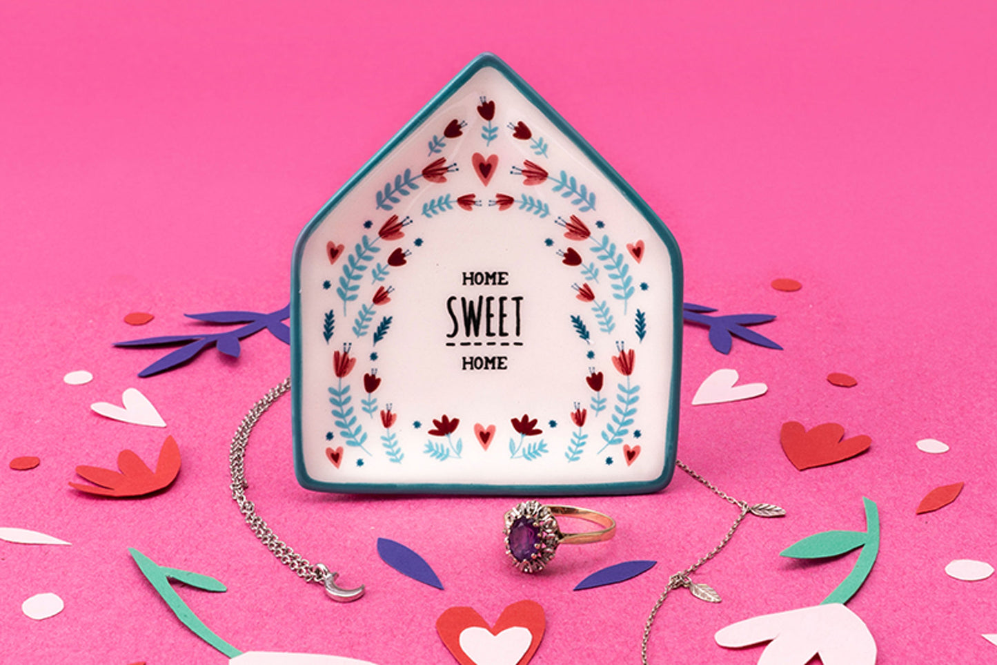 House Trinket Dish | ’Home Sweet Home’ | Ring Earrings Jewellery Holder | Gift Box