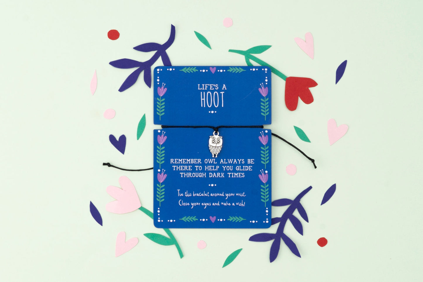 Owl Charm Wish Bracelet | ‘Life’s A Hoot’ | Adjustable | With Gift Card | Gift For Her
