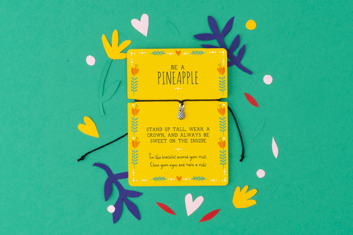 Pineapple Charm Wish Bracelet | 'Be A Pineapple' | Adjustable | With Gift Card | Gift For Her
