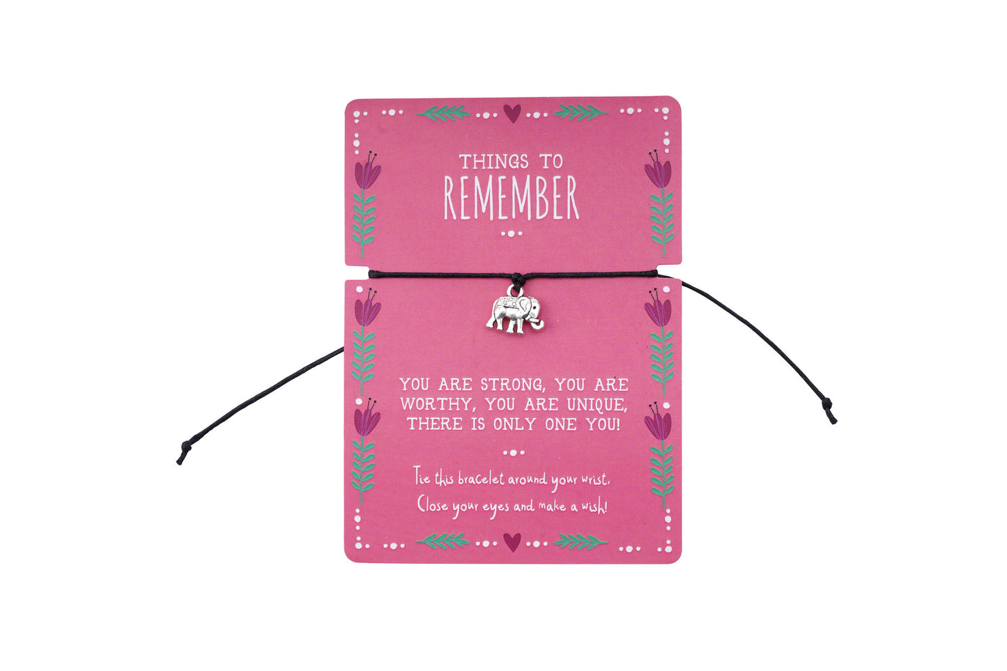 Elephant Charm Wish Bracelet | 'Things To Remember' | Adjustable | With Gift Card | Gift For Her
