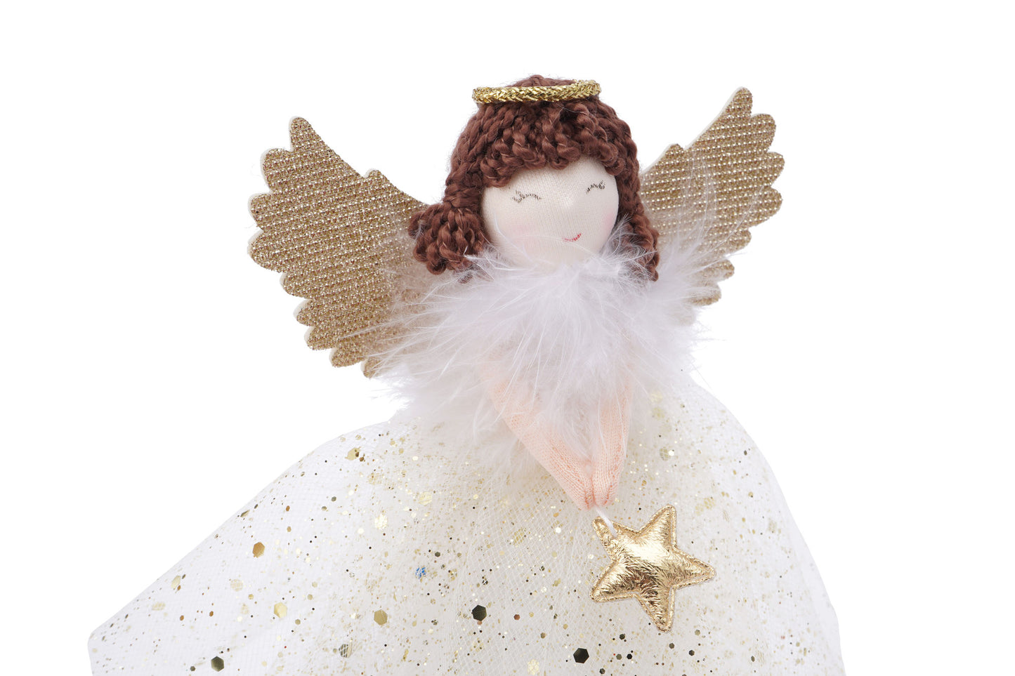 Gold Brunette Light Up Angel Decoration Tree Topper | Battery Powered | Size: 18cm | Christmas | Gift For Home