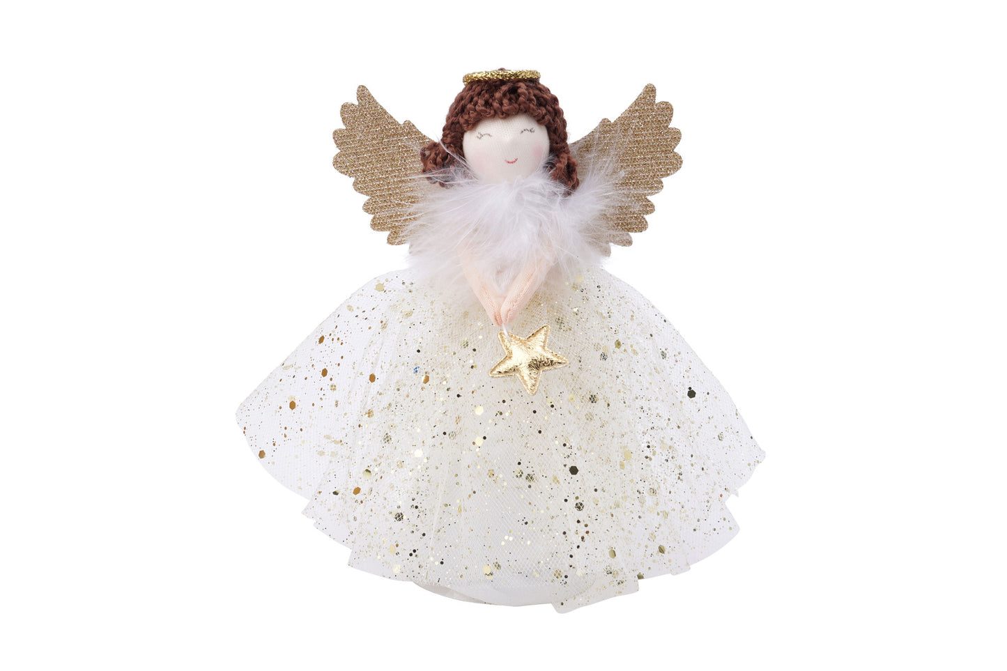Gold Brunette Light Up Angel Decoration Tree Topper | Battery Powered | Size: 18cm | Christmas | Gift For Home
