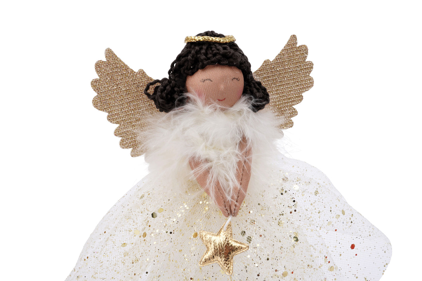 Gold Dark Haired Angel Light Up Tree Topper
