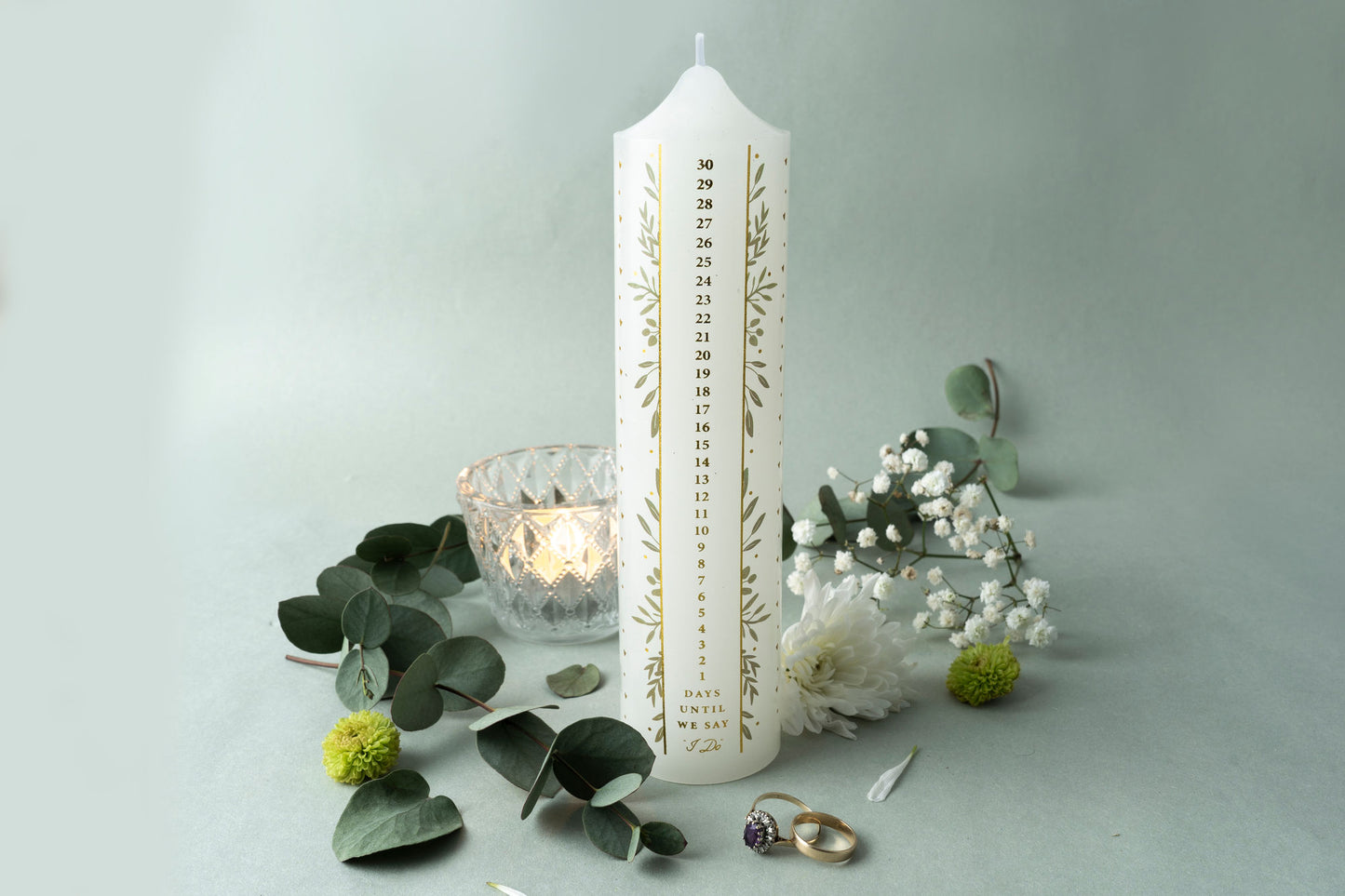 Wedding Countdown Pillar Candles | We Do | Pack of 2 | Love Engagement | 30 Day Countdown | Gift For Them