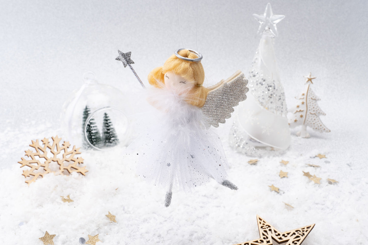 Silver Light Haired Angel Hanging Decoration