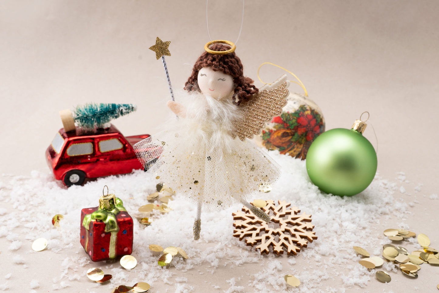 Gold Brunette Angel Hanging Decoration | Brunette Hair | Christmas Festive Holiday Home Accessory | Gold | Gift For Home