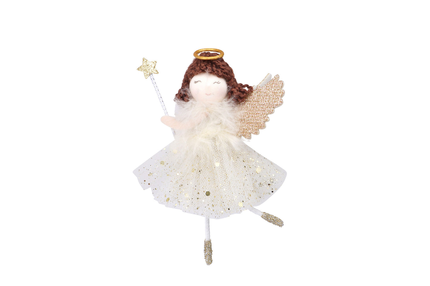 Gold Brunette Angel Hanging Decoration | Brunette Hair | Christmas Festive Holiday Home Accessory | Gold | Gift For Home