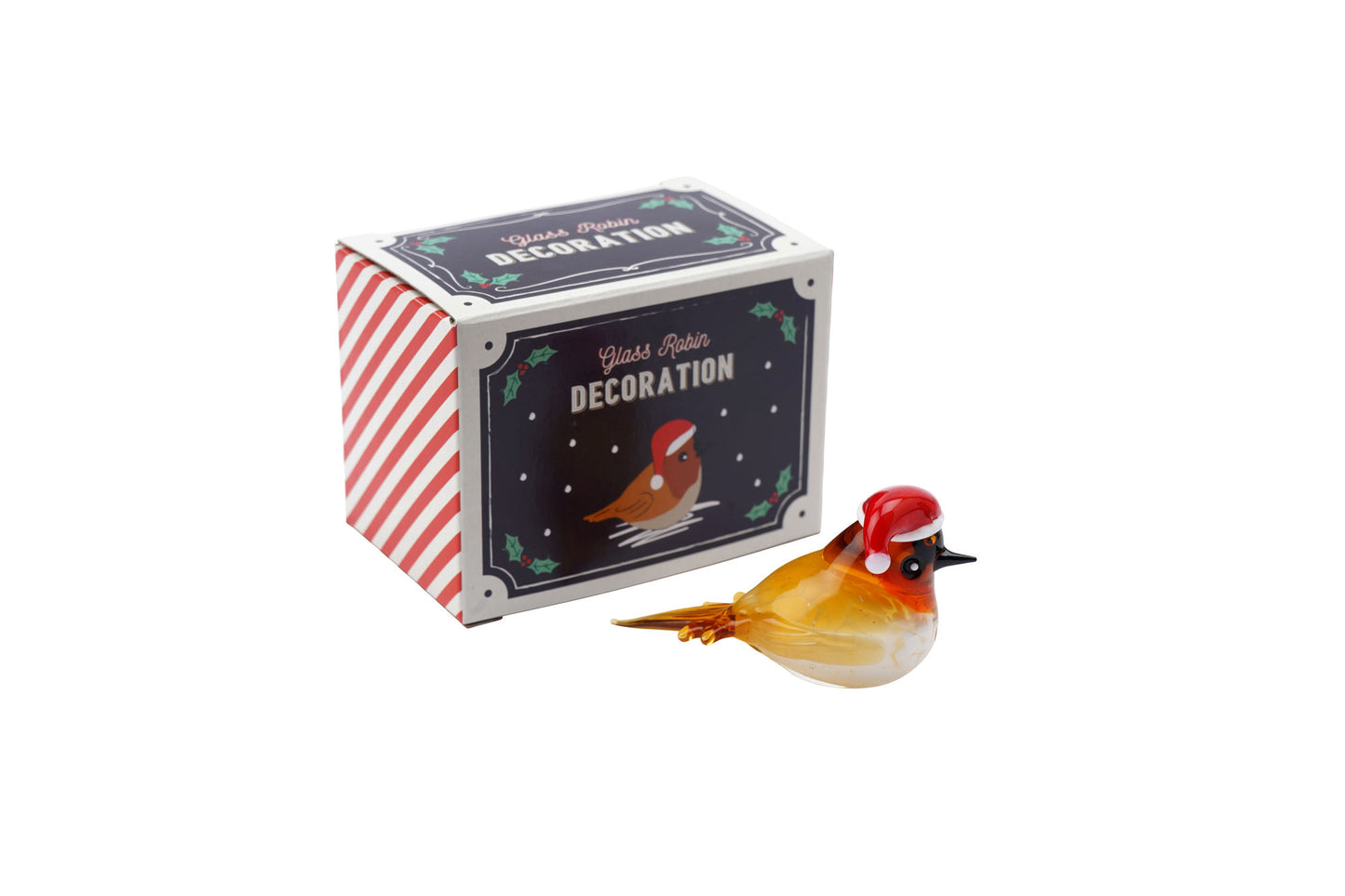 Glass Festive Santa Hat Robin Figurine | Christmas | Gift Boxed | Collectable Ornament | Decorative | Home Accessory | Gift For All