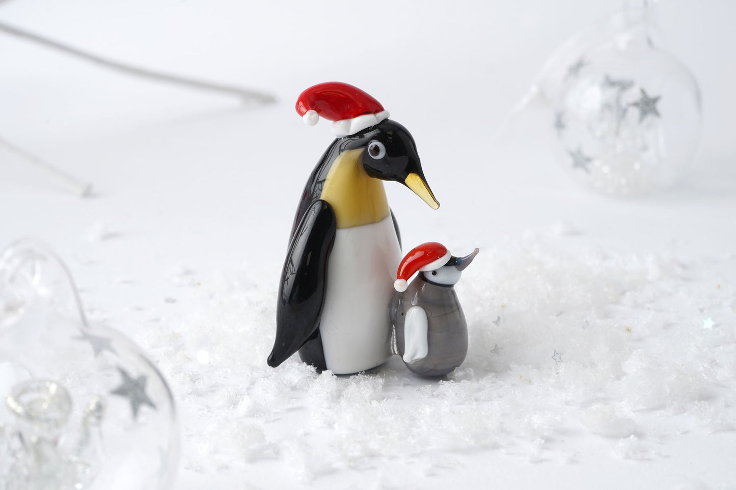 Glass Festive Penguin Family Decoration