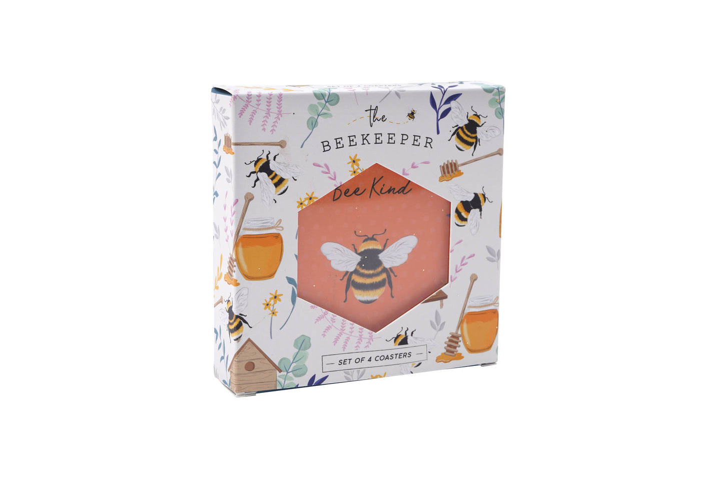 Set of 4 Bee Cork Coasters | Multi-coloured | Gift Boxed | Table Top | Tea Coffee Wine | Gift For Home