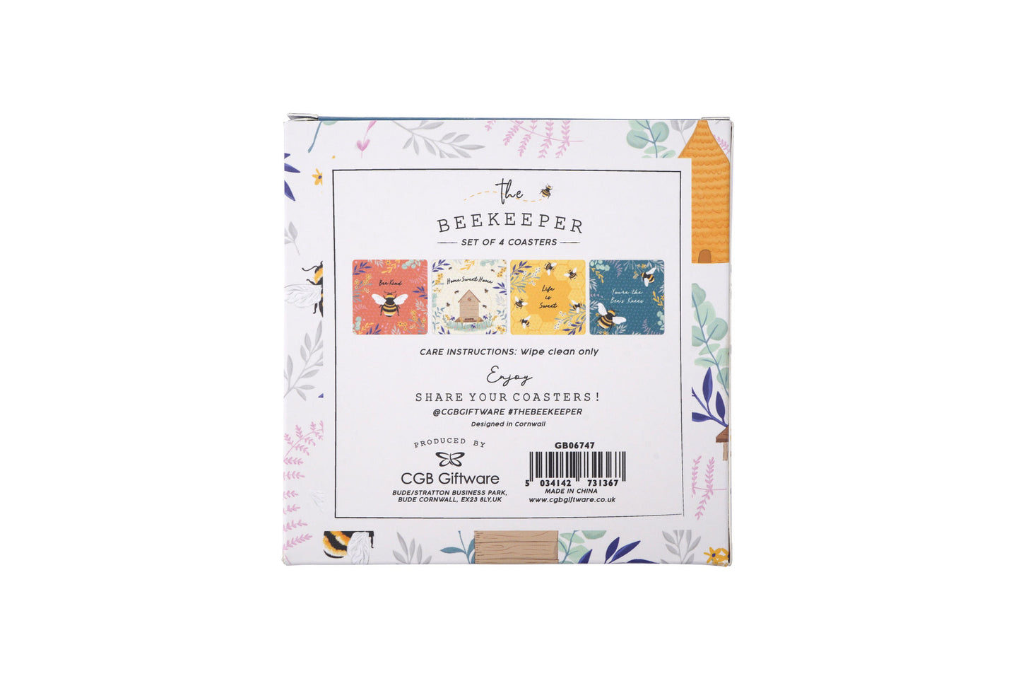 Set of 4 Bee Cork Coasters | Multi-coloured | Gift Boxed | Table Top | Tea Coffee Wine | Gift For Home