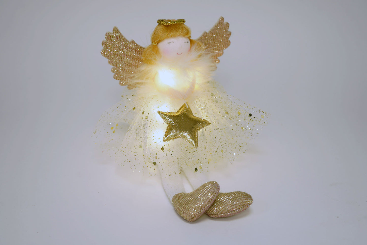 Christmas Gold Angel Light Up Shelf Sitter