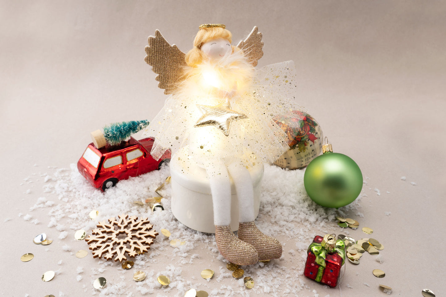 Christmas Gold Angel Light Up Shelf Sitter