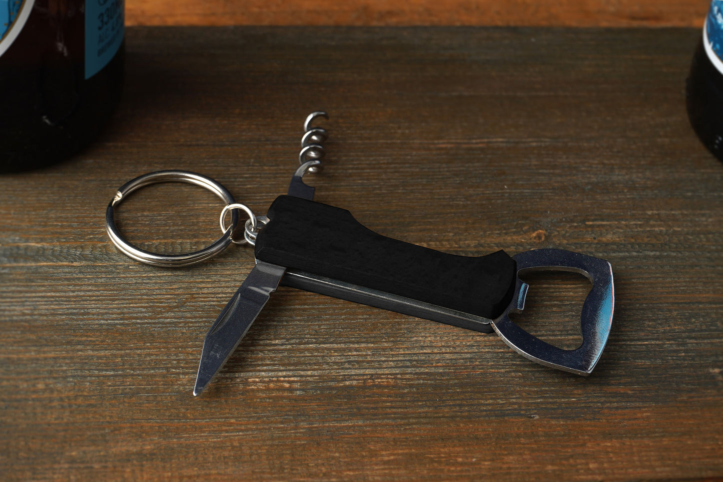 Keyring Bottle Opener | Corkscrew | Camping Outdoor Essential | 'One For The Road' | Gift For Him