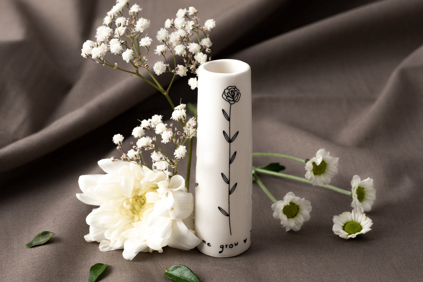 Thank You For Helping Me Grow Ceramic Floral Bud Vase • Black and White • Flowers • Gift Box • Gift For Home
