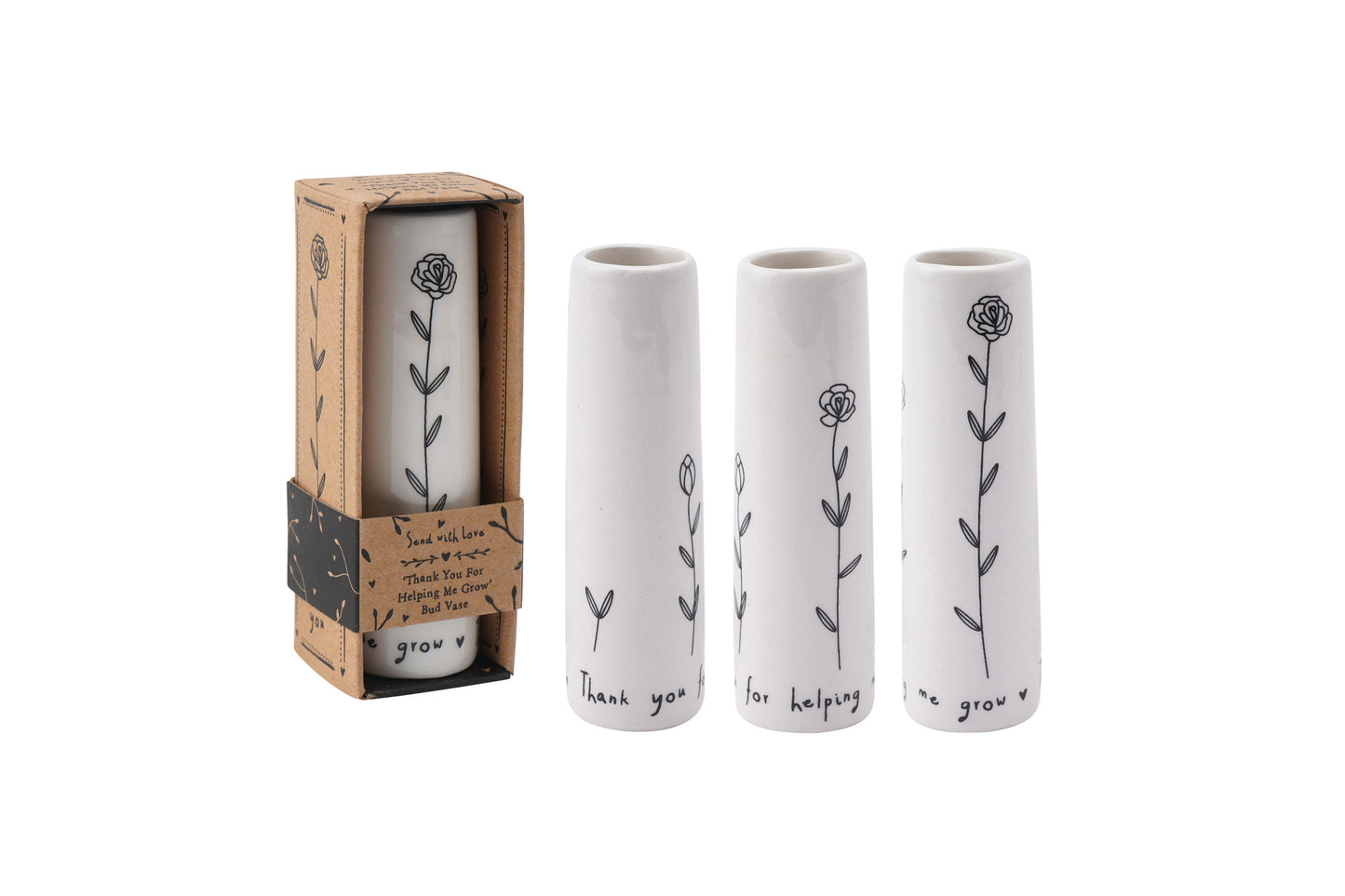 Thank You For Helping Me Grow Ceramic Floral Bud Vase • Black and White • Flowers • Gift Box • Gift For Home