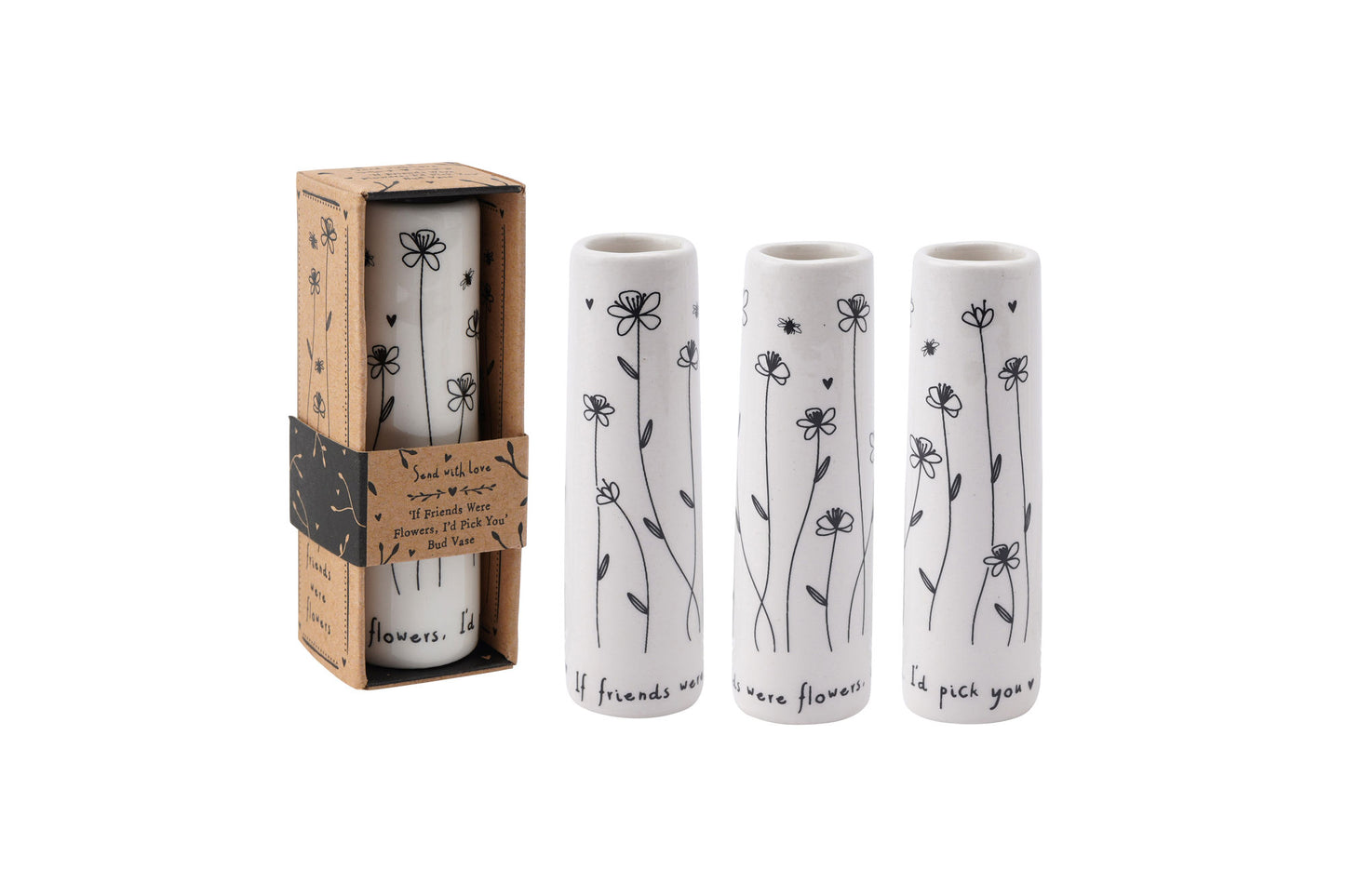 If Friends Were Flowers I’d Pick You Ceramic Floral Bud Vase • Black and White • Flowers • Gift Box • Gift For Home