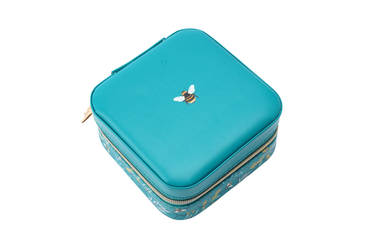 Teal Bee and Floral Garden Design | Travel Jewellery Box Case | Ladies Accessory | Organiser | Gift For Her | Rings | Earrings | Necklaces