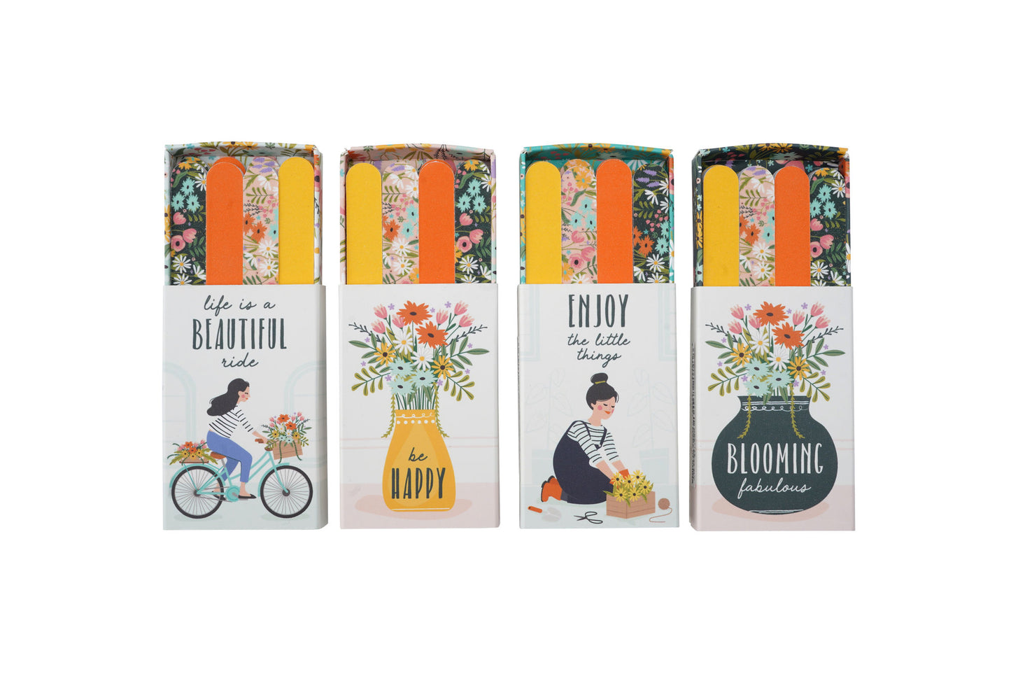 Set of 4 Matchbox Nail Files with Floral Illustrations | Beauty Accessory | Gift For Her