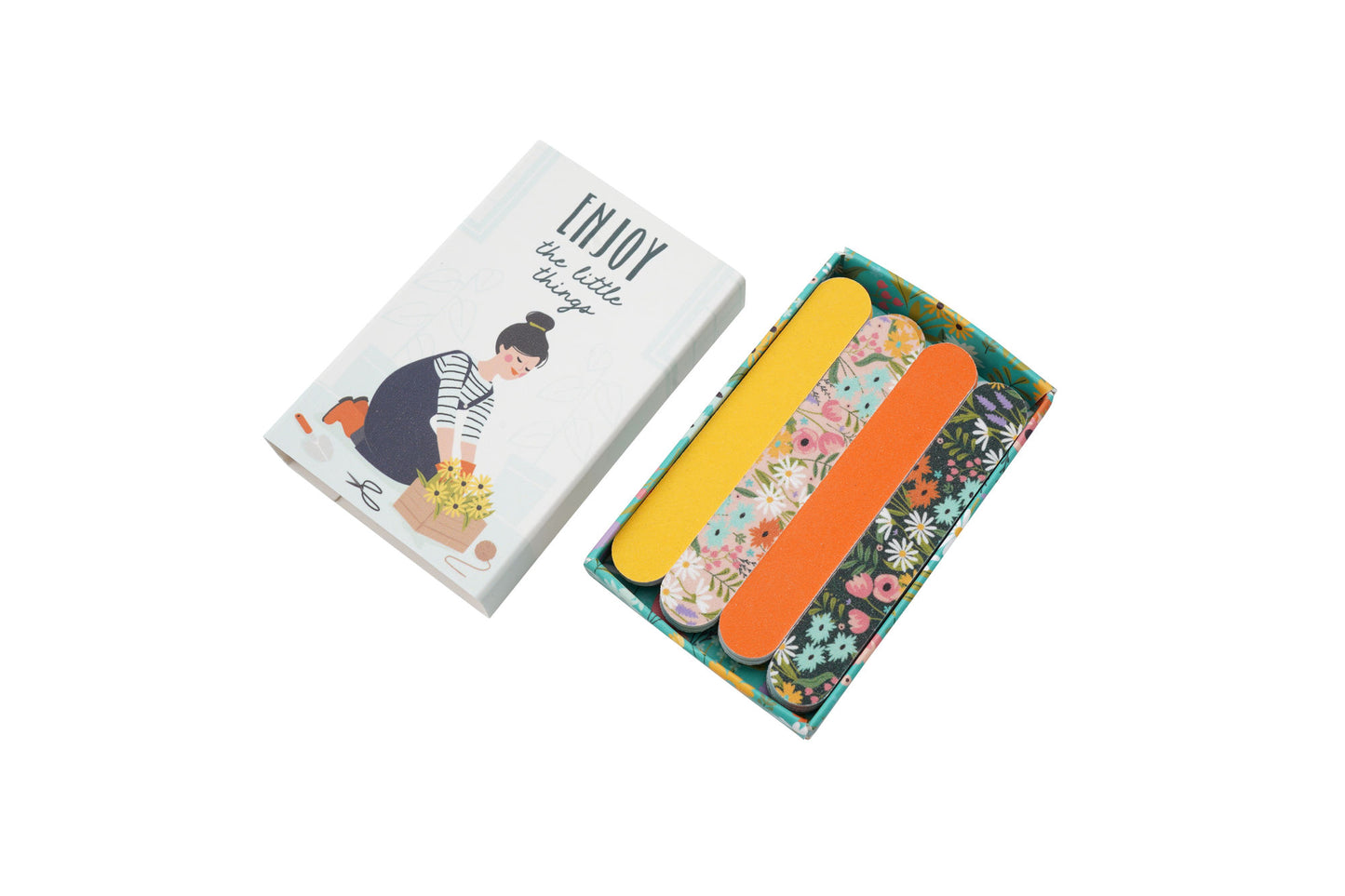 Set of 4 Matchbox Nail Files with Floral Illustrations | Beauty Accessory | Gift For Her