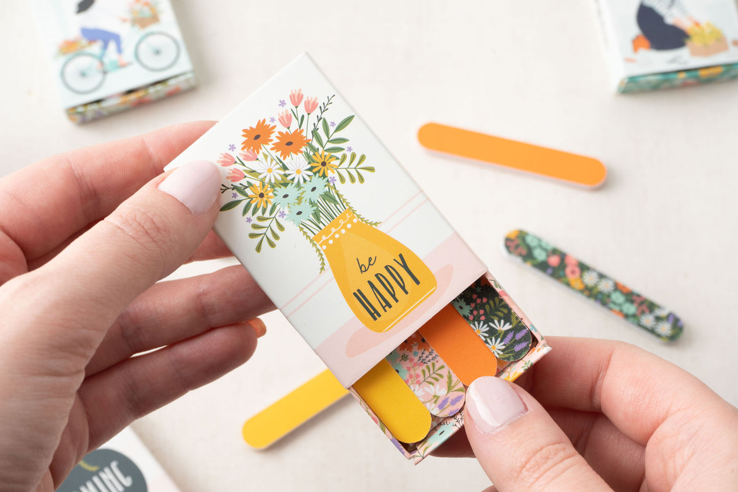 Set of 4 Matchbox Nail Files with Floral Illustrations | Beauty Accessory | Gift For Her