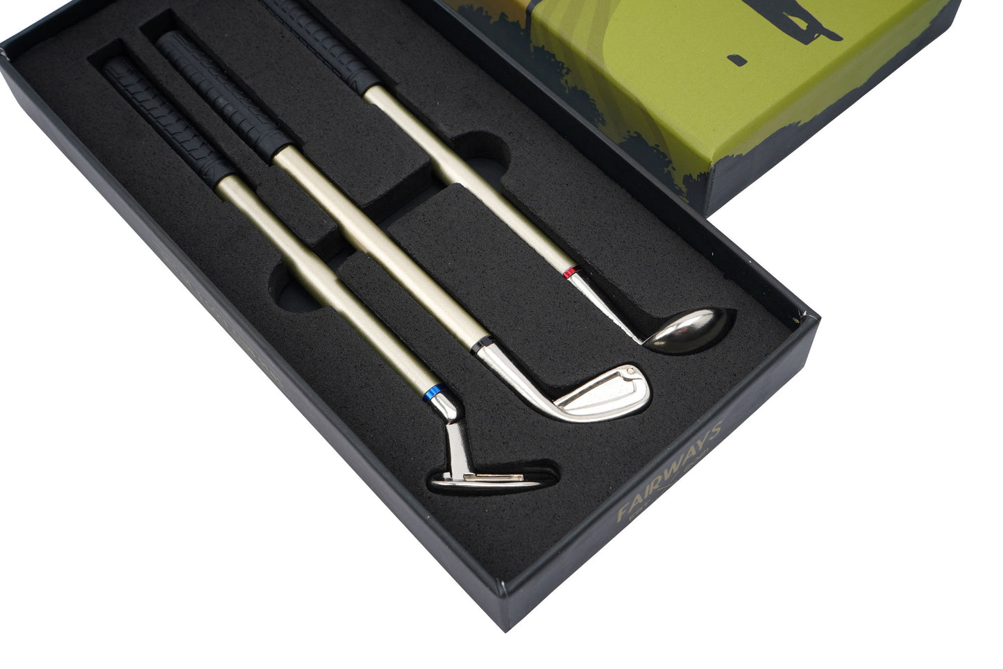 Fairway Set of 3 Golf Club Pens • Gift Box • Blue, Black & Red Ink • Hole-In-One • Stationary • Modern Gent • Gift For Him