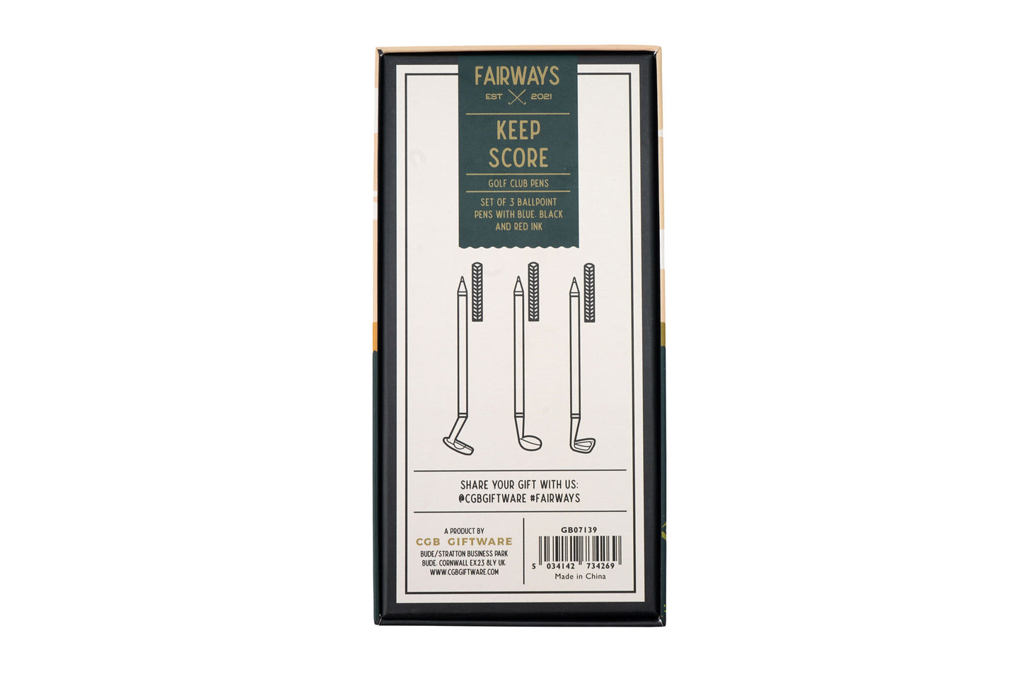 Fairway Set of 3 Golf Club Pens • Gift Box • Blue, Black & Red Ink • Hole-In-One • Stationary • Modern Gent • Gift For Him
