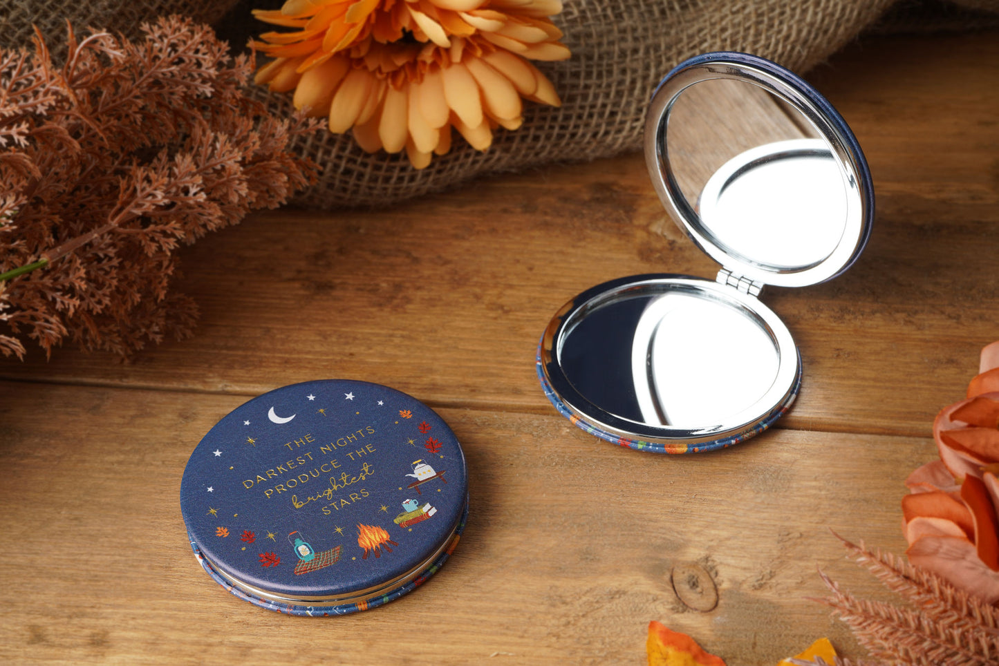Snuggle Season 'The Darkest Nights...' Compact Mirror β’ Perfect Gift β’ Gift Boxed β’ Travel Friendly β’ Handbag Accessory β’ Ladies Gift