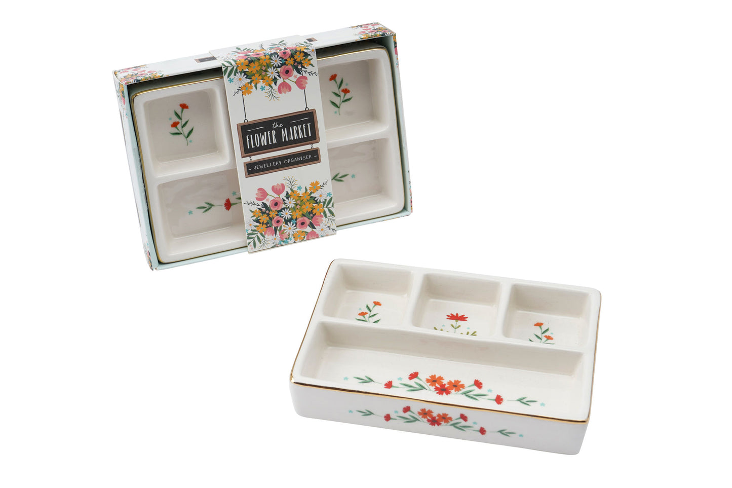 The Flower Market Rectangular Ceramic Jewellery Compartment Organiser • Gift Boxed • Gift For Her • Jewellery Gift • Trinket Storage