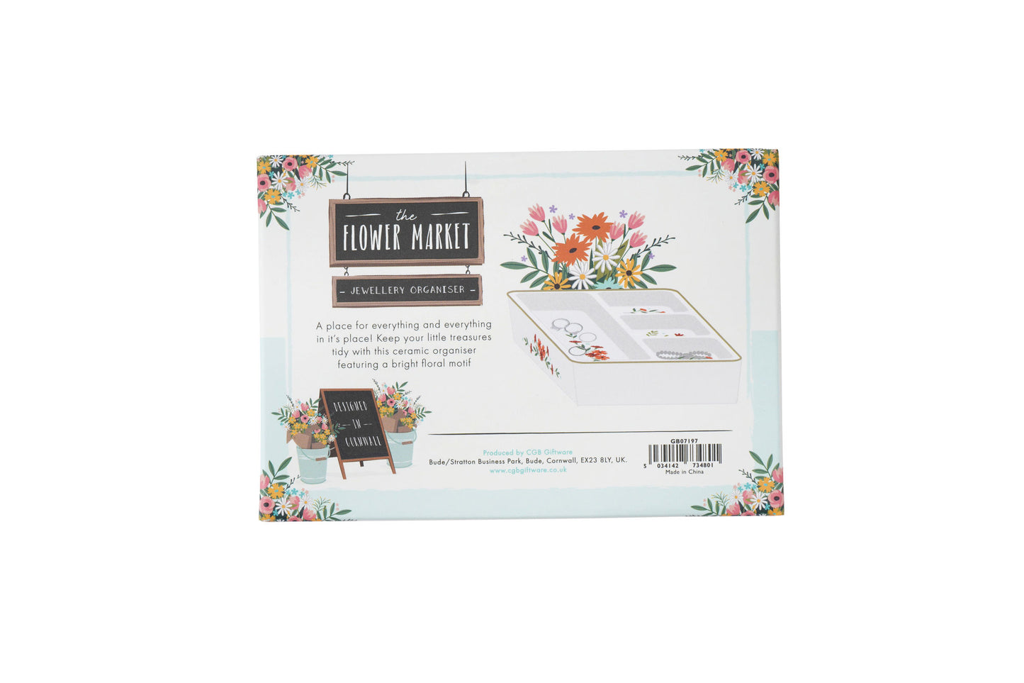 The Flower Market Rectangular Ceramic Jewellery Compartment Organiser • Gift Boxed • Gift For Her • Jewellery Gift • Trinket Storage