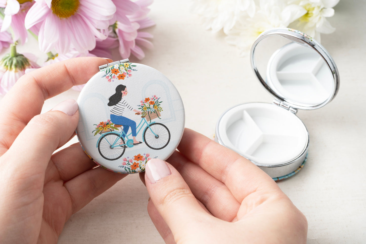 The Flower Market Pill Box 3 Part Organiser and Mirror
