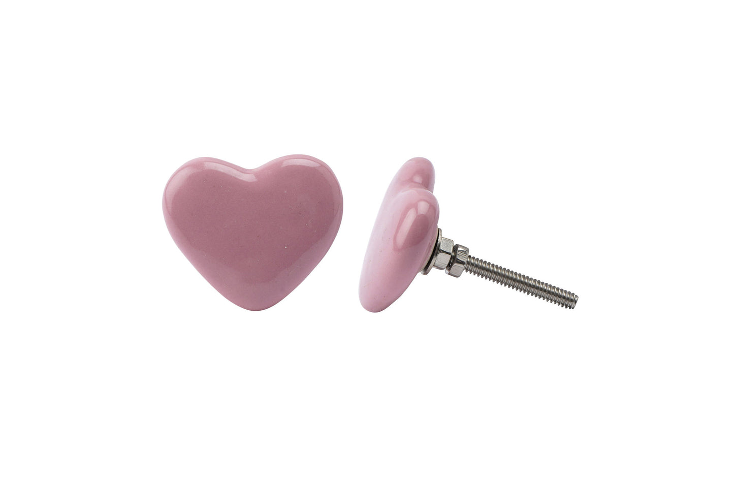 Set of 2 Ceramic Pink Heart Shaped Drawer Pull