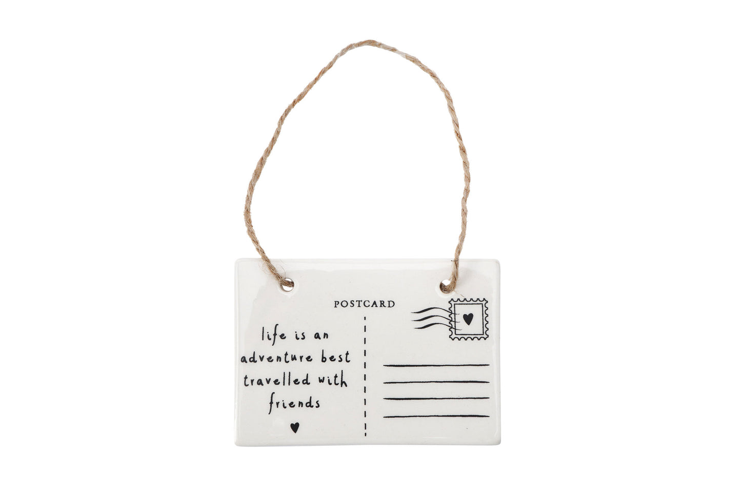 Send With Love 'Life is an adventure best travelled with friends' Postcard Ceramic Hanger