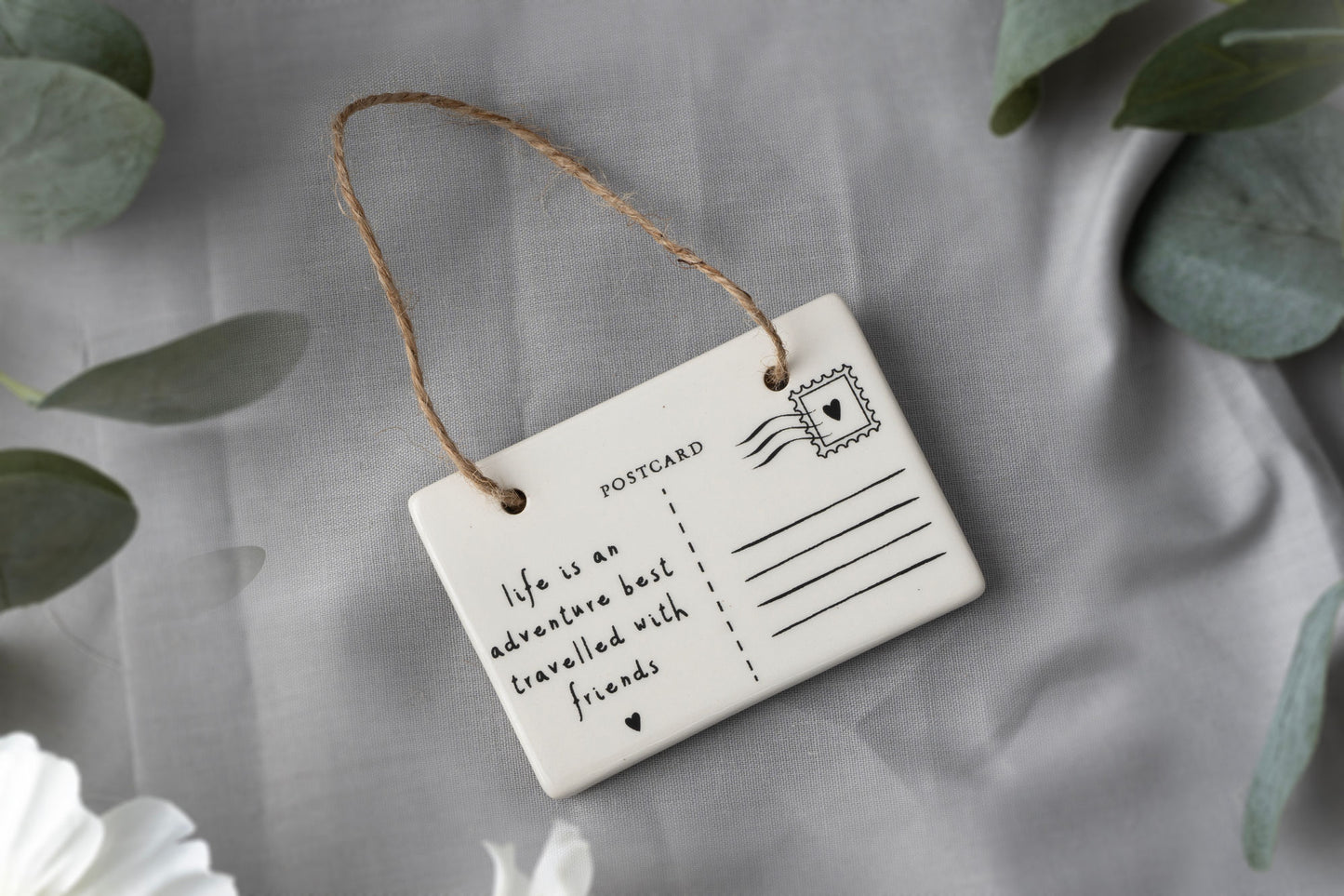 Send With Love 'Life is an adventure best travelled with friends' Postcard Ceramic Hanger
